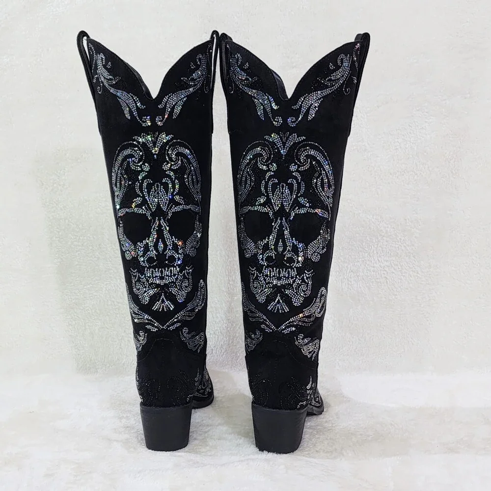 NIB MUERTO Goth Western Cowgirl Boots Sparkling Iridescent Rhinestones Skull - Picture 7 of 15